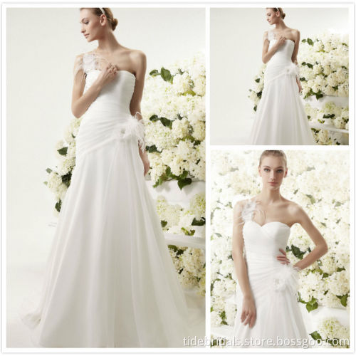 A-Line Beach Chiffon Fur Plus Size Bridal Gown Wedding Dress (102 YACAL)